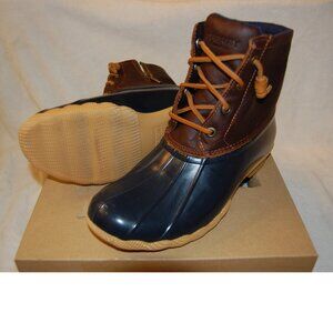 New Sperry Saltwater Tan/Navy Waterproof Leather/Rawhide Boots Size 7